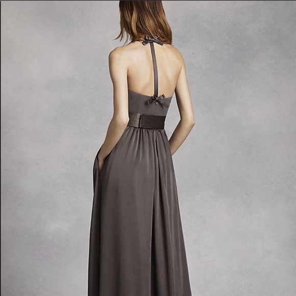 Vera Wang V Neck Halter Gown With Sash - Picture 6 of 6